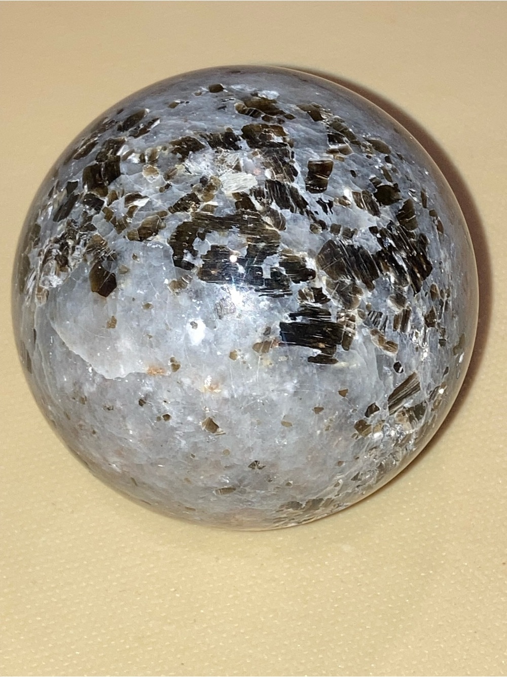Yooperlite Polished Black and White Marble Sphere Decorative Accent